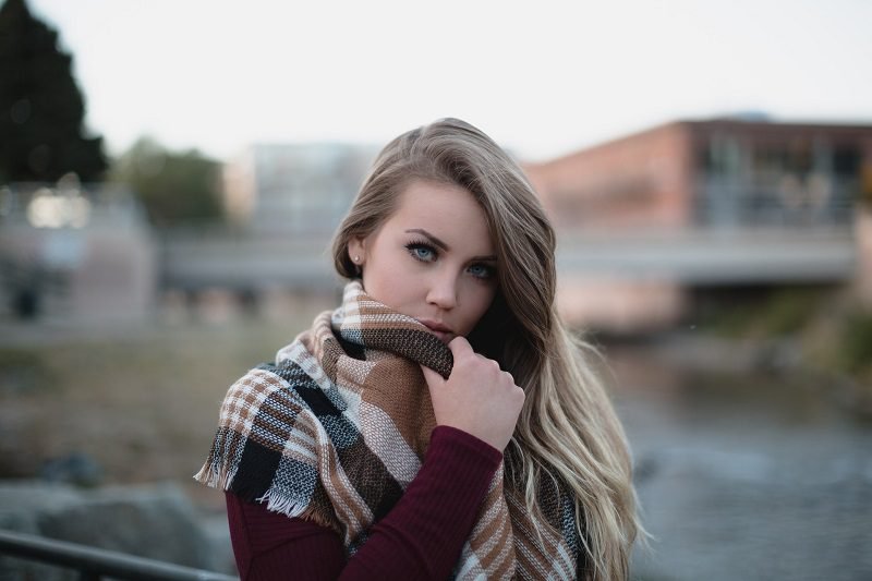 Eye Makeup for Blue Eyes for Blondes Blonde Woman Holding Her Scarf Over Her Face